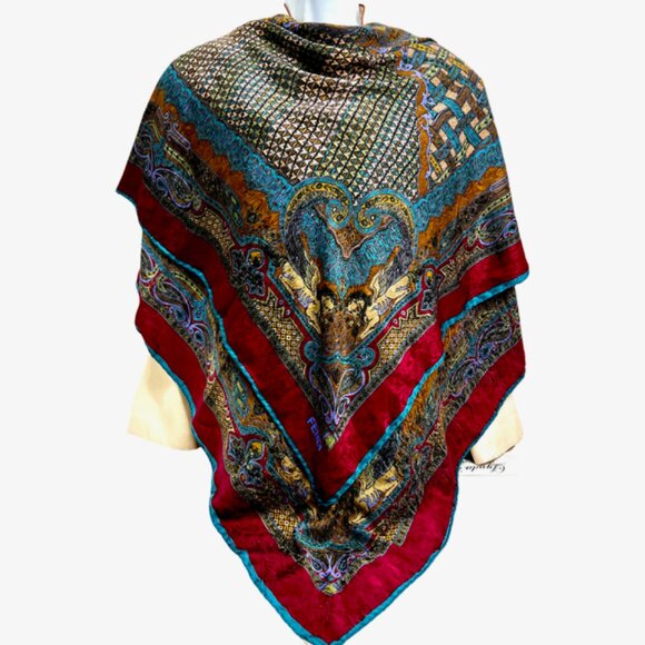 Fendi Accessories - Over Size  Full body Wrap  Fendi Shawl/Scarf 100% Silk Satin 54* Blue Burgeny(23